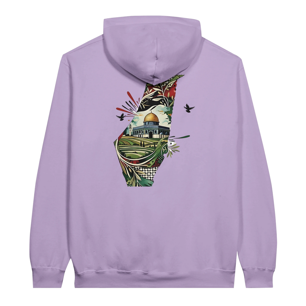 Vibrant Palestine Heritage Hoodie in Orchid, Arabic graphic design by Cairo NYC