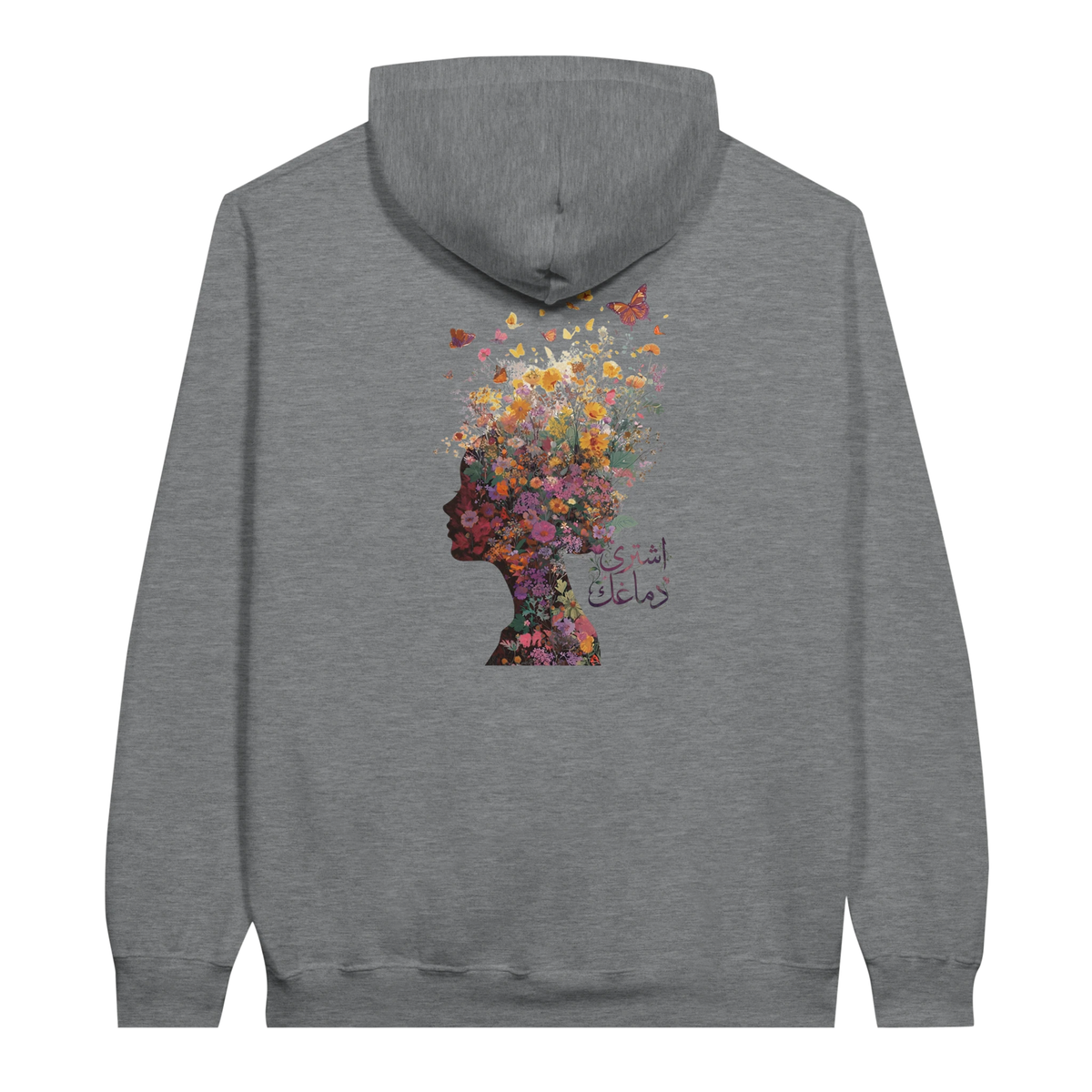 Floral Fantasy Head Profile Hoodie in Sport Grey, Arabic graphic design by Cairo NYC