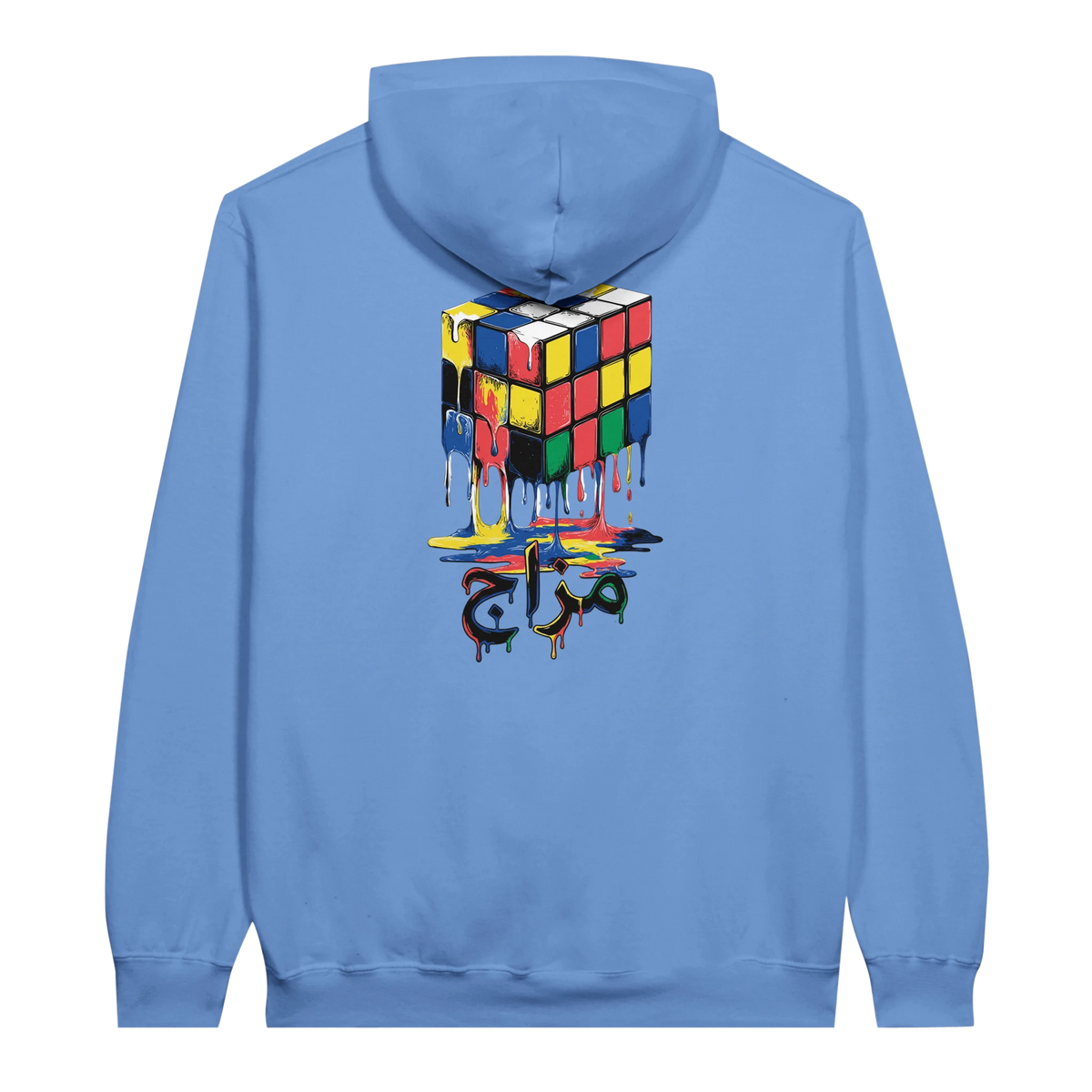 Melting Rubik's Cube Art Hoodie in Carolina Blue, Arabic graphic design by Cairo NYC