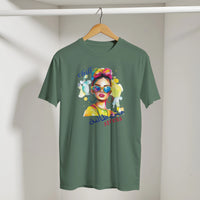 Chill Vibes Pop Art Arabic Tee in Military Green, Arabic graphic design by Cairo NYC