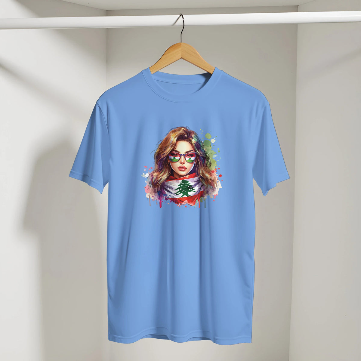 Lebanese Cedar Vintage Tee in Carolina Blue, Arabic graphic design by Cairo NYC