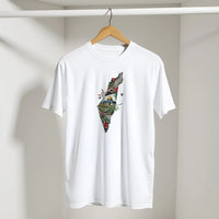 Palestine Dome Olive Branches Keffiyeh Tee in White, Arabic graphic design by Cairo NYC