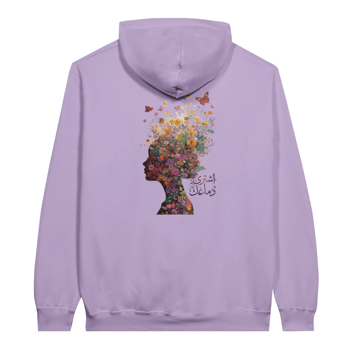 Floral Fantasy Head Profile Hoodie in Orchid, Arabic graphic design by Cairo NYC