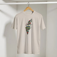 Palestine Dome Olive Branches Keffiyeh Tee in Sand, Arabic graphic design by Cairo NYC