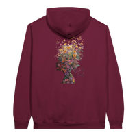 Floral Fantasy Head Profile Hoodie in Maroon, Arabic graphic design by Cairo NYC