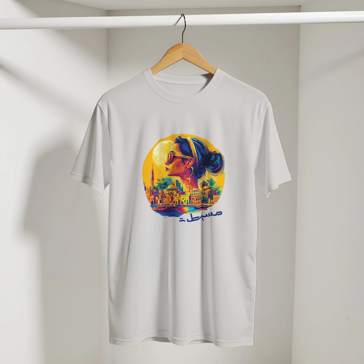 Egyptian Sunset Diva Cityscape Tee, Arabic graphic design by Cairo NYC (view 9)