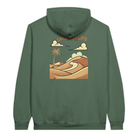 Desert Dreamscape hoodie in Military Green, Arabic graphic design by Cairo NYC
