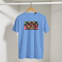 Khalas Sunset Tee in Carolina Blue, Arabic graphic design by Cairo NYC
