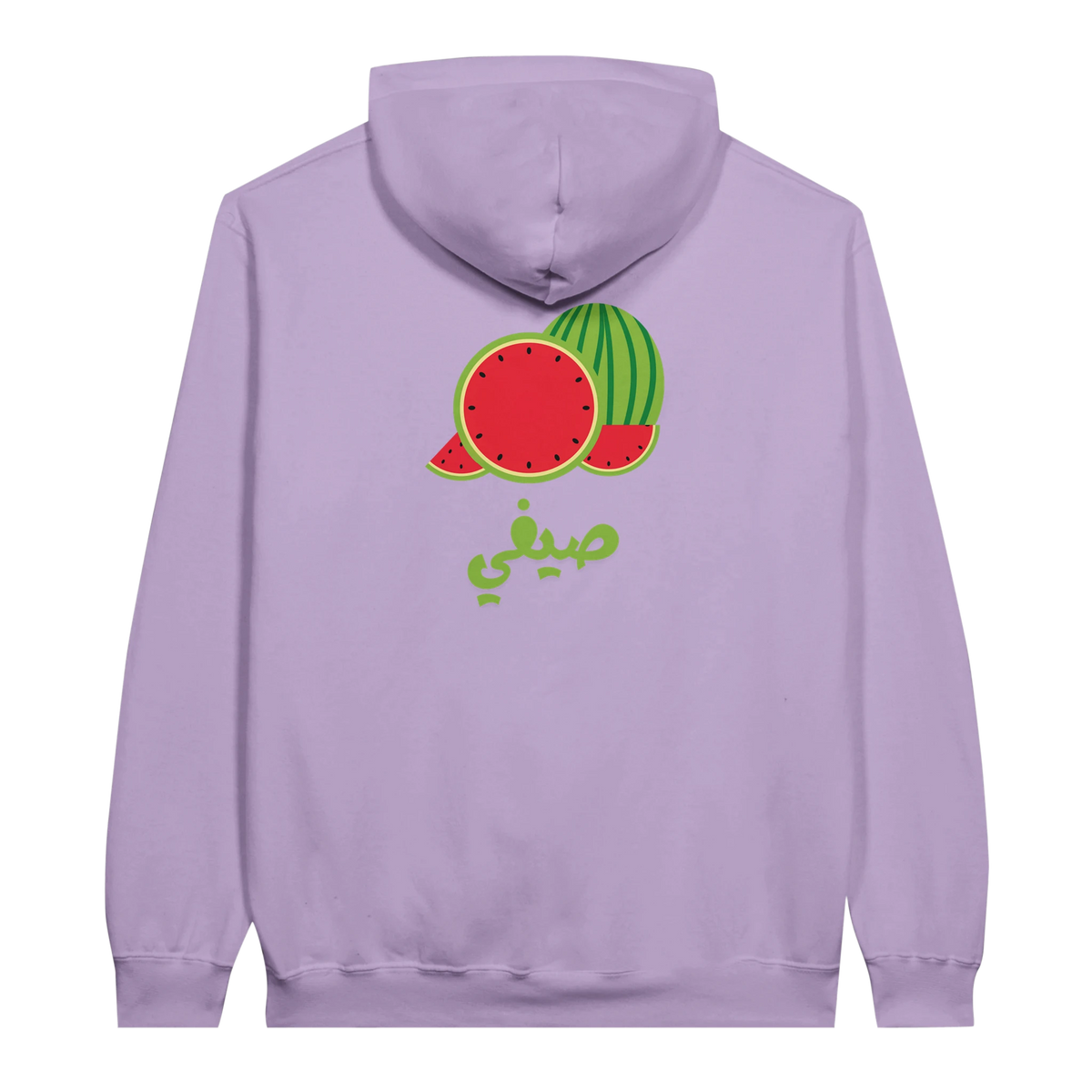 Vibrant Watermelon Summer Arabic Script Hoodie in Orchid, Arabic graphic design by Cairo NYC
