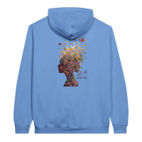 Floral Fantasy Head Profile Hoodie in Carolina Blue, Arabic graphic design by Cairo NYC