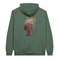Floral Fantasy Head Profile Hoodie in Military Green, Arabic graphic design by Cairo NYC