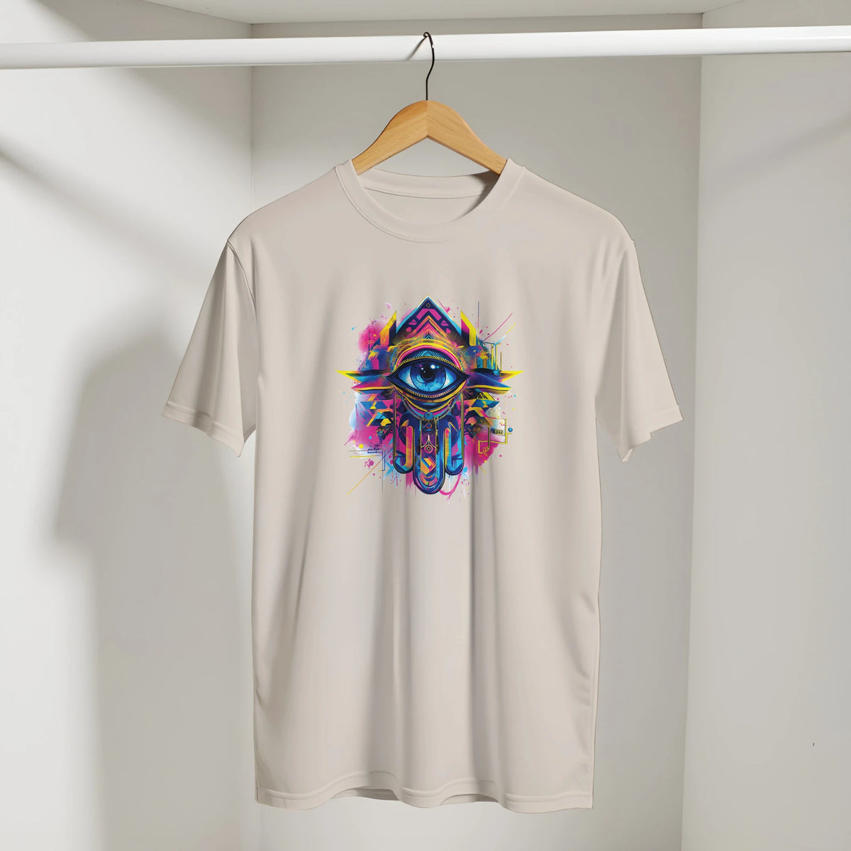 Hamsa Hand and Eye Arabic Tee in Sand, Arabic graphic design by Cairo NYC