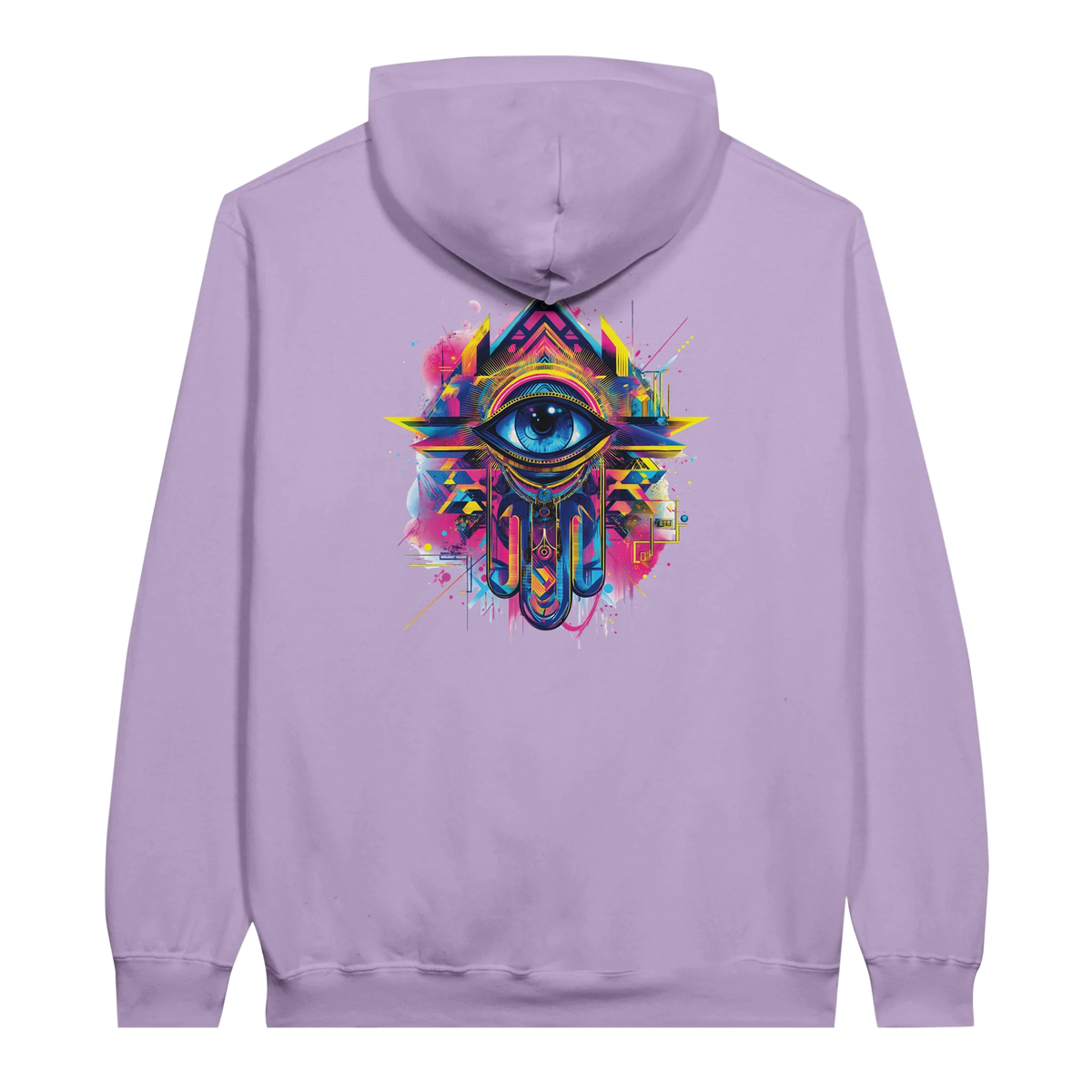 Modern Khamsa Protection Hoodie in Orchid, Arabic graphic design by Cairo NYC