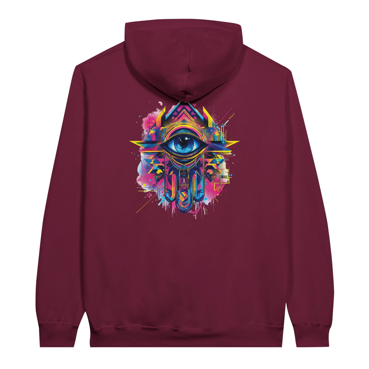 Modern Khamsa Protection Hoodie in Maroon, Arabic graphic design by Cairo NYC