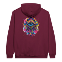 Modern Khamsa Protection Hoodie in Maroon, Arabic graphic design by Cairo NYC