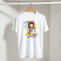 Chill Vibes Pop Art Arabic Tee in White, Arabic graphic design by Cairo NYC