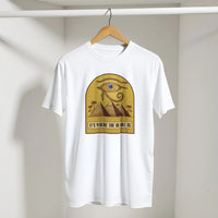 Eye of Horus Egypt Pyramids Sunset Arabic Tee in White, Arabic graphic design by Cairo NYC