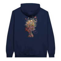 Floral Fantasy Head Profile Hoodie in Navy, Arabic graphic design by Cairo NYC