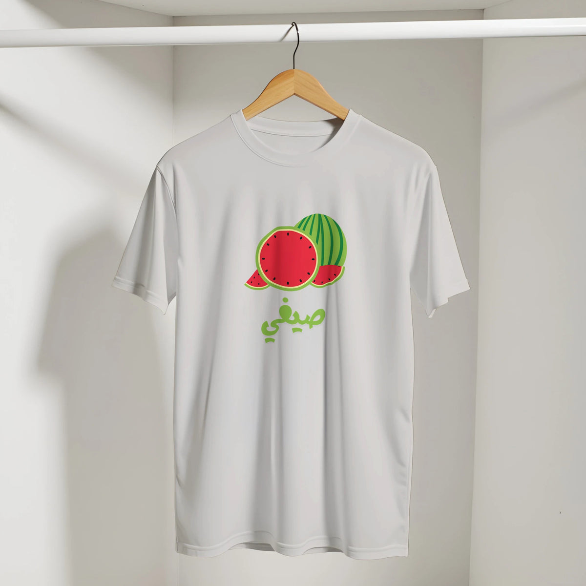 Watermelon Summer Vibes Arabic Tee in Ice Grey, Arabic graphic design by Cairo NYC