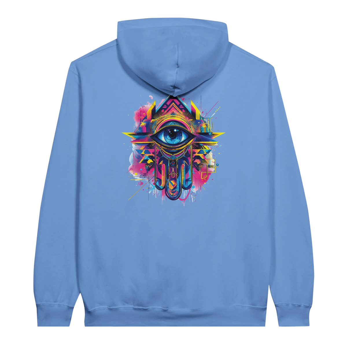Modern Khamsa Protection Hoodie in Carolina Blue, Arabic graphic design by Cairo NYC