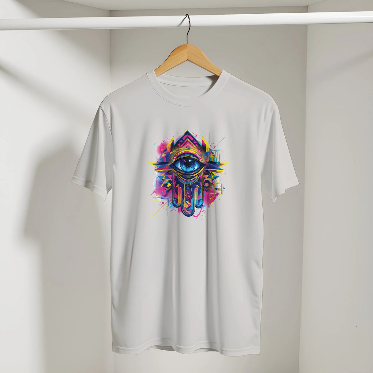 Hamsa Hand and Eye Arabic Tee in Ice Grey, Arabic graphic design by Cairo NYC