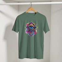 Hamsa Hand and Eye Arabic Tee in Military Green, Arabic graphic design by Cairo NYC