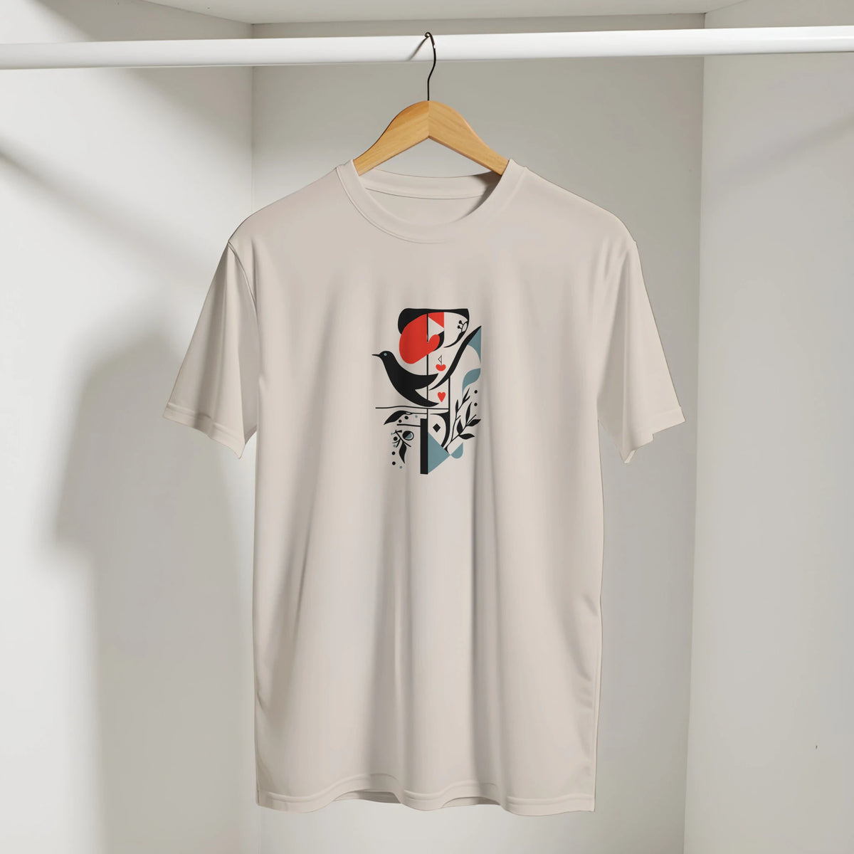 Geometric Bird Sunset Vibes Arabic Tee in Sand, Arabic graphic design by Cairo NYC