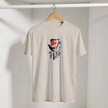 Geometric Bird Sunset Vibes Arabic Tee in Sand, Arabic graphic design by Cairo NYC