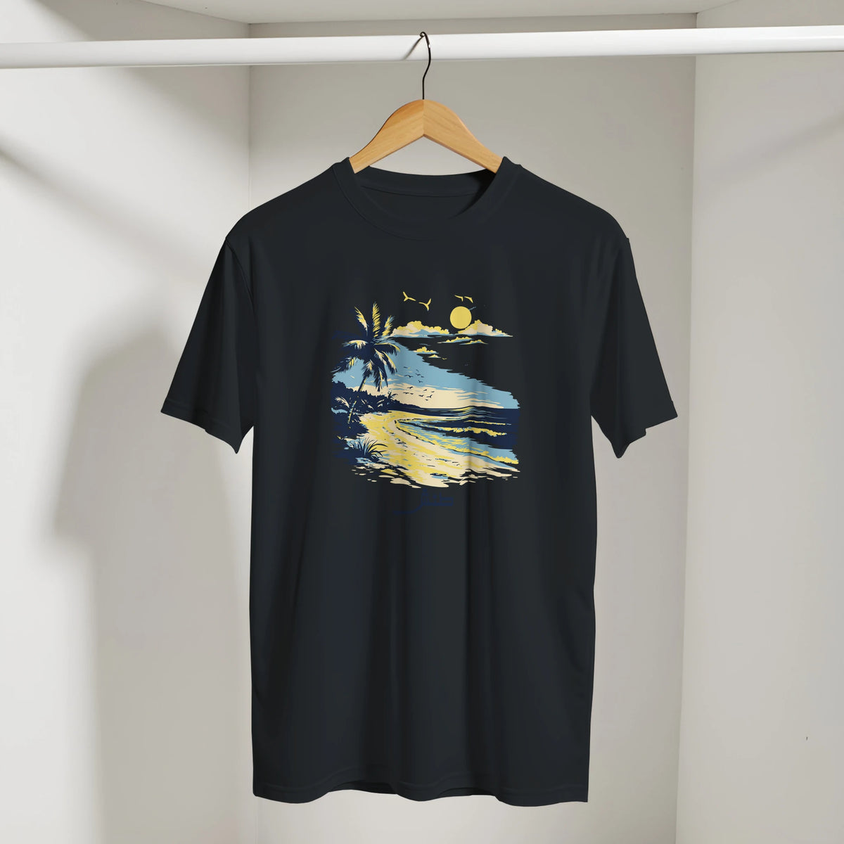 Sunset Beach Arabic Tee in Black, Arabic graphic design by Cairo NYC