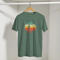 Eshta Retro Sunset Basketball Tee in Military Green, Arabic graphic design by Cairo NYC