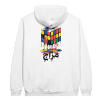Melting Rubik's Cube Art Hoodie in White, Arabic graphic design by Cairo NYC