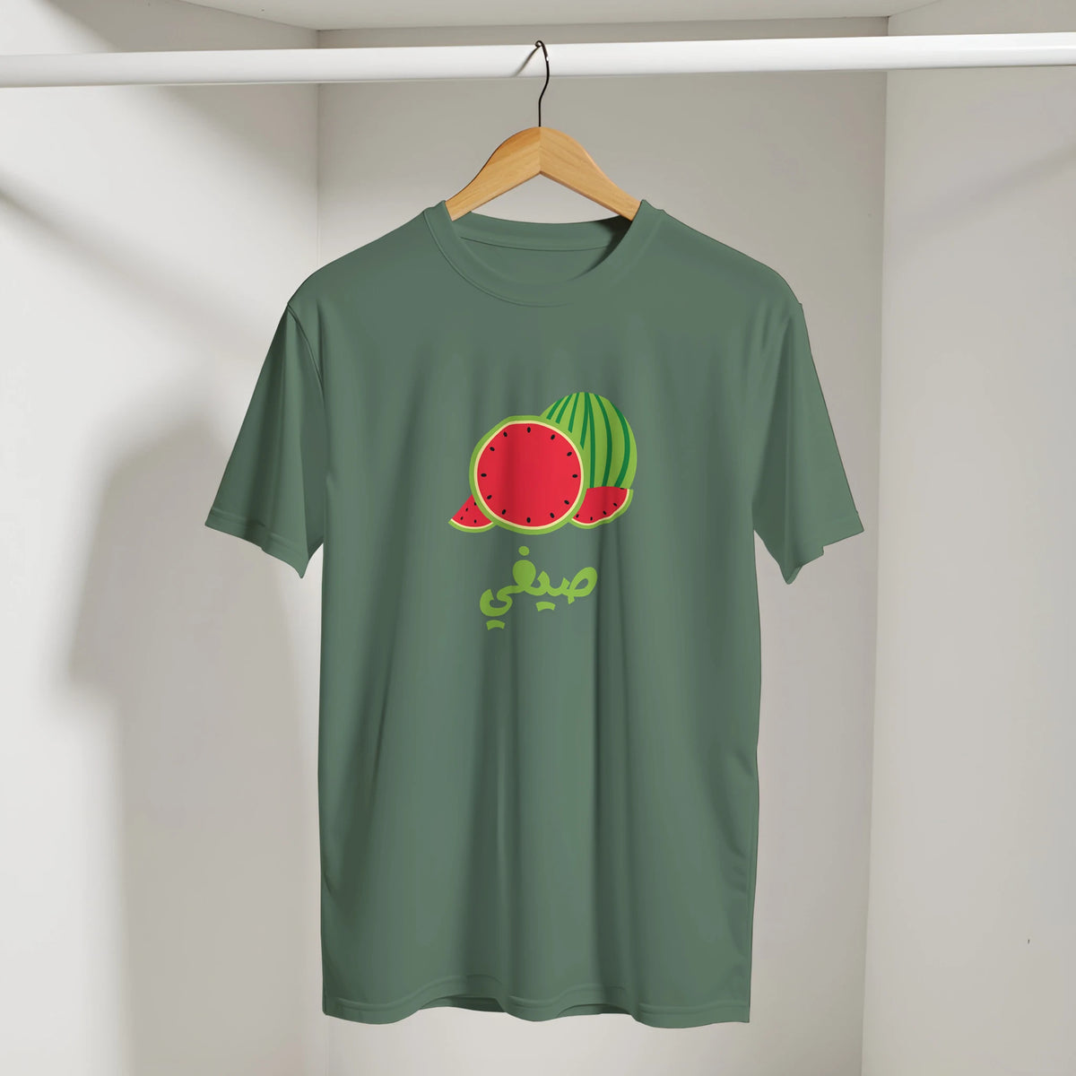 Watermelon Summer Vibes Arabic Tee in Military Green, Arabic graphic design by Cairo NYC