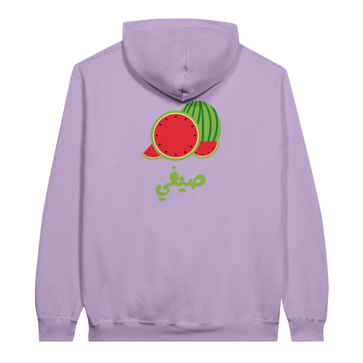 Vibrant Watermelon Summer Arabic Script Hoodie in Orchid, Arabic graphic design by Cairo NYC