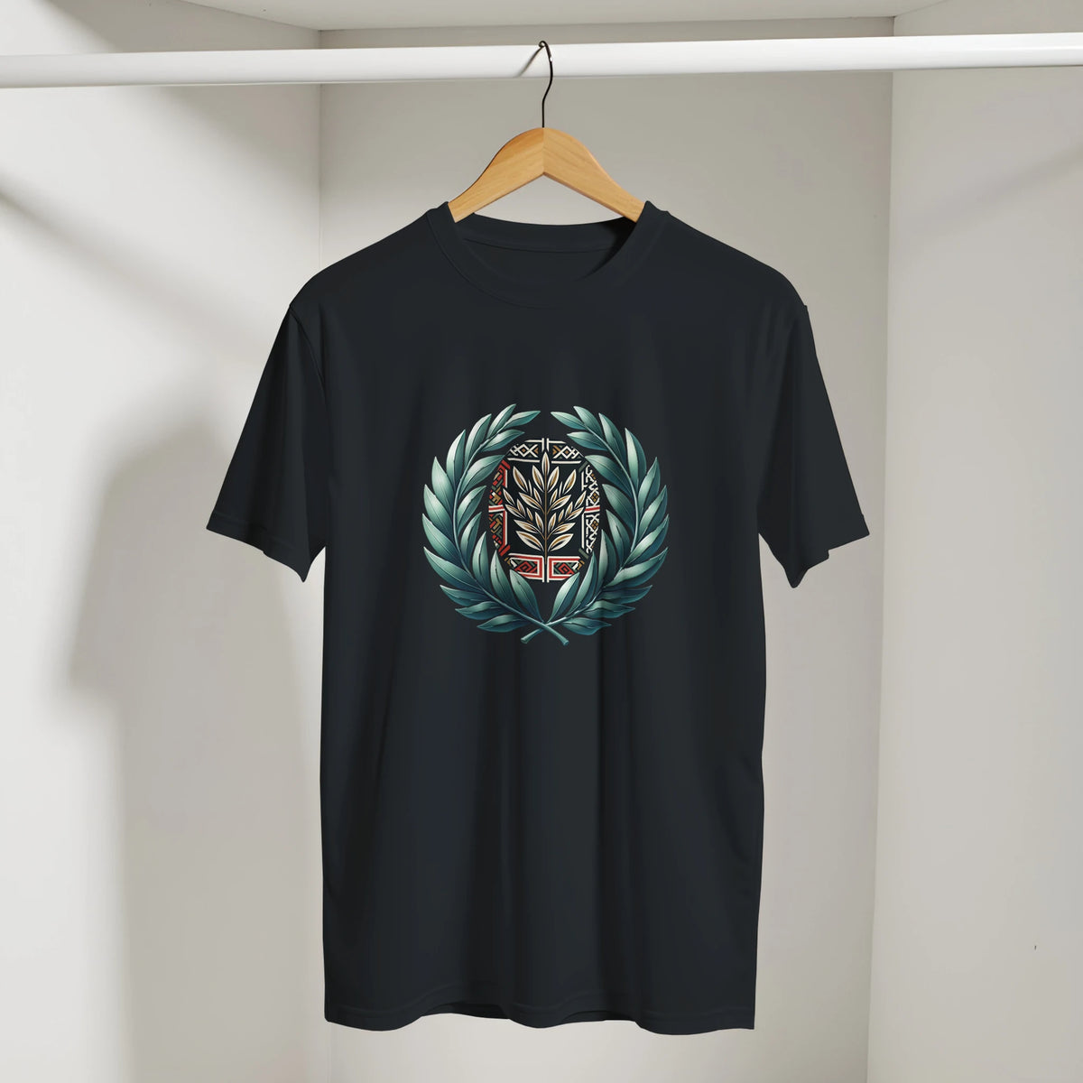 Sunset Geometric Olive Branch Arabic Tee, Arabic graphic design by Cairo NYC (view 4)