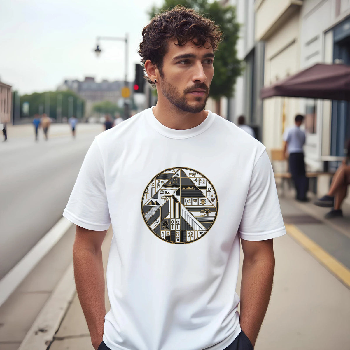 Geometric Egyptian Art Deco Arabic Tee, Arabic graphic design by Cairo NYC (view 18)
