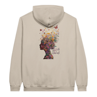 Floral Fantasy Head Profile Hoodie in Sand, Arabic graphic design by Cairo NYC