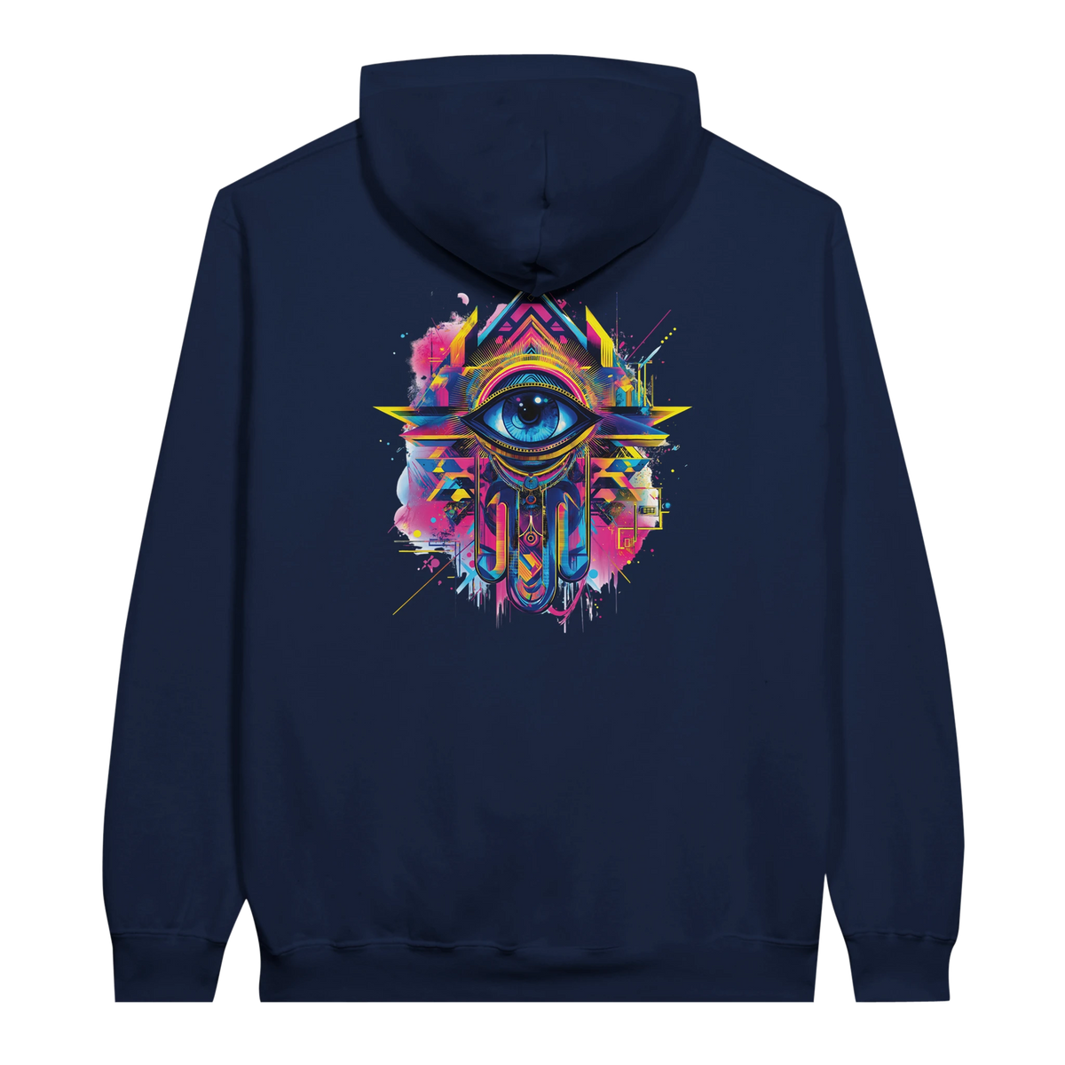 Modern Khamsa Protection Hoodie in Navy, Arabic graphic design by Cairo NYC