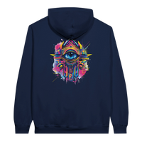 Modern Khamsa Protection Hoodie in Navy, Arabic graphic design by Cairo NYC