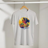 Egyptian Sunset Diva Cityscape Tee in Ice Grey, Arabic graphic design by Cairo NYC