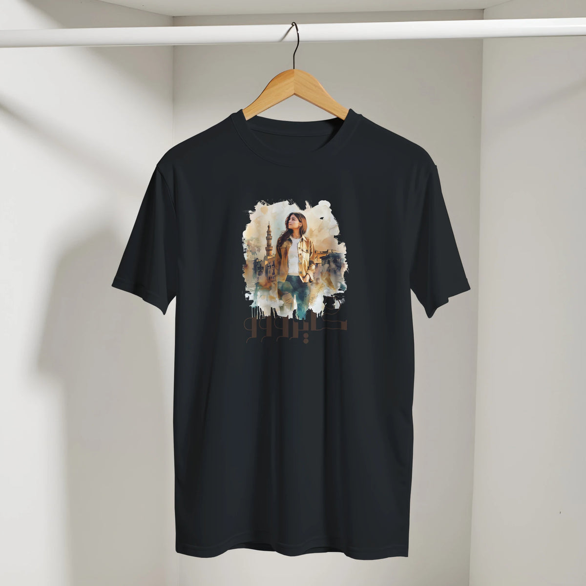 Soulful Cityscape Cairo Tee in Black, Arabic graphic design by Cairo NYC