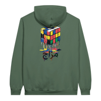 Melting Rubik's Cube Art Hoodie in Military Green, Arabic graphic design by Cairo NYC