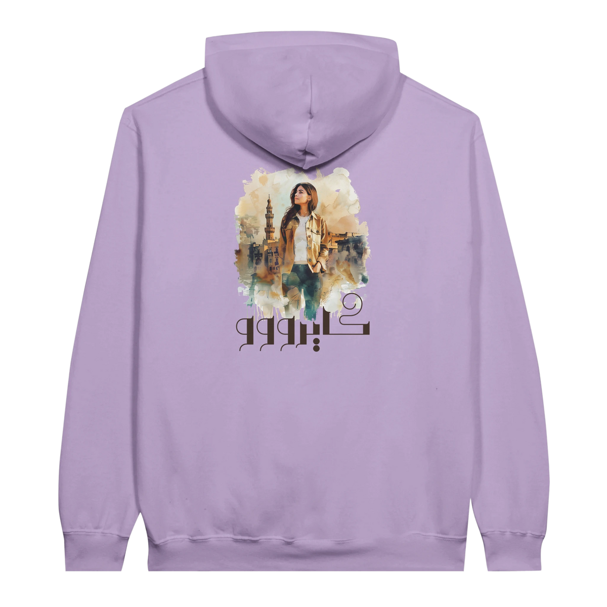 Modern Cairo Urban Mystique Hoodie in Watercolor Hues in Orchid, Arabic graphic design by Cairo NYC