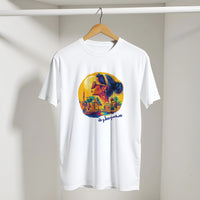Egyptian Sunset Diva Cityscape Tee in White, Arabic graphic design by Cairo NYC