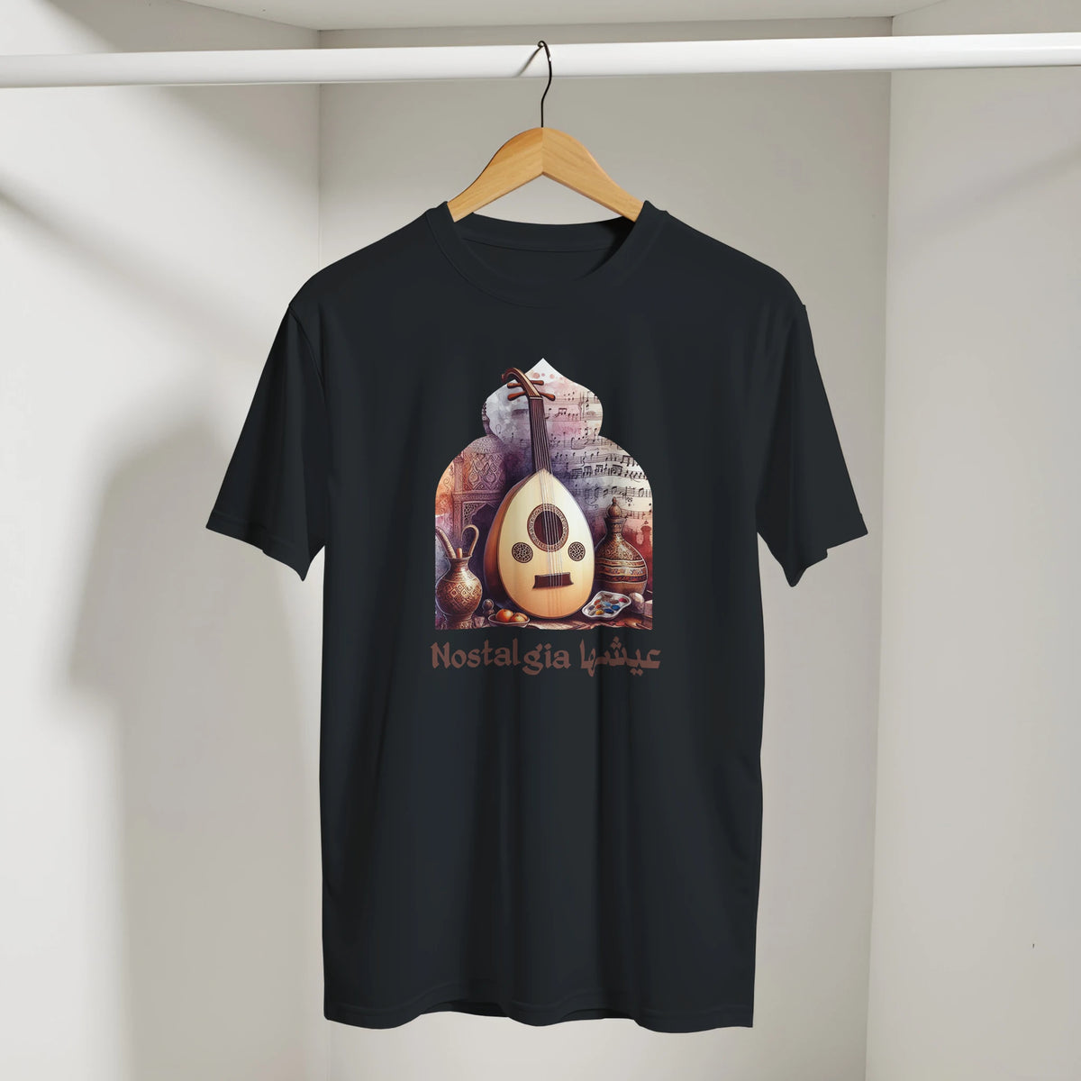 Arabic Oud Nostalgia Retro Tee in Black, Arabic graphic design by Cairo NYC