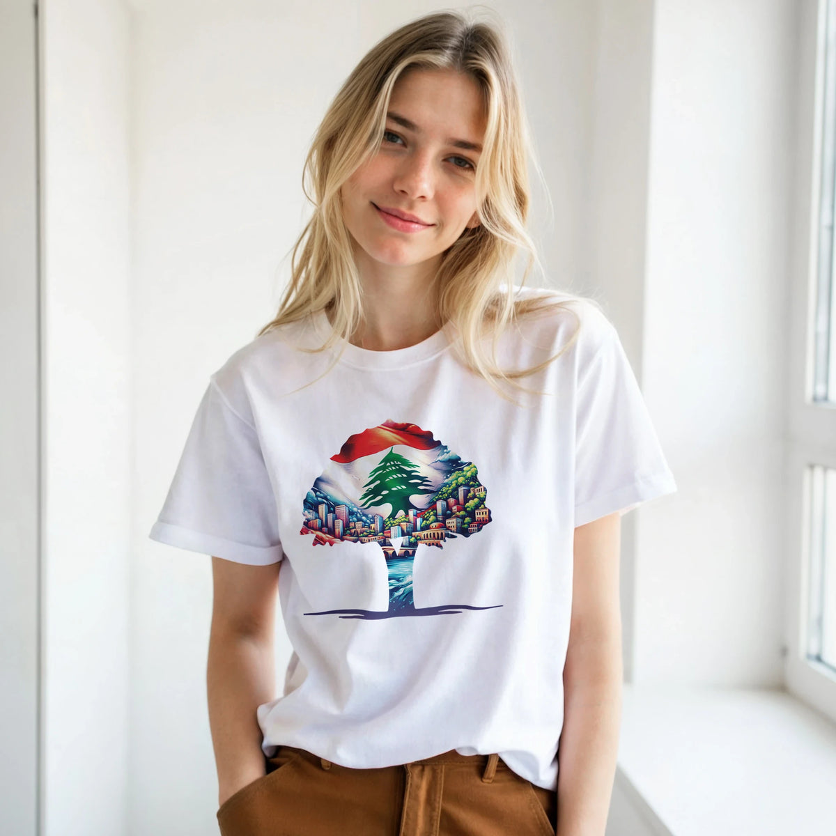 Lebanese Cedar Cityscape Tee, Arabic graphic design by Cairo NYC (view 9)