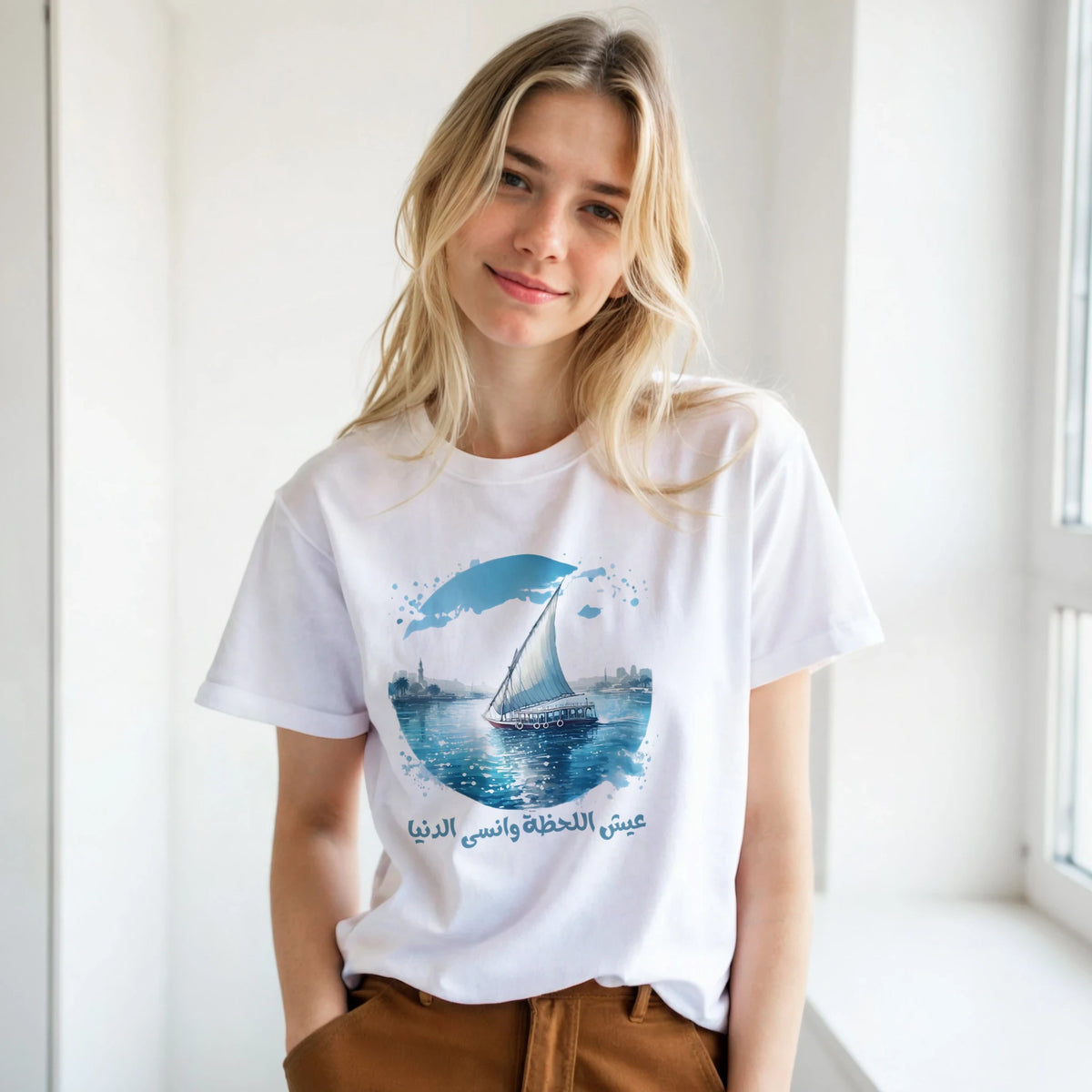 Nile Felucca Arabic Tee, Arabic graphic design by Cairo NYC (view 14)