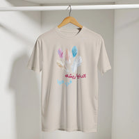 Pastel Feathers Arabic Tee in Sand, Arabic graphic design by Cairo NYC
