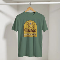 Eye of Horus Egypt Pyramids Sunset Arabic Tee in Military Green, Arabic graphic design by Cairo NYC