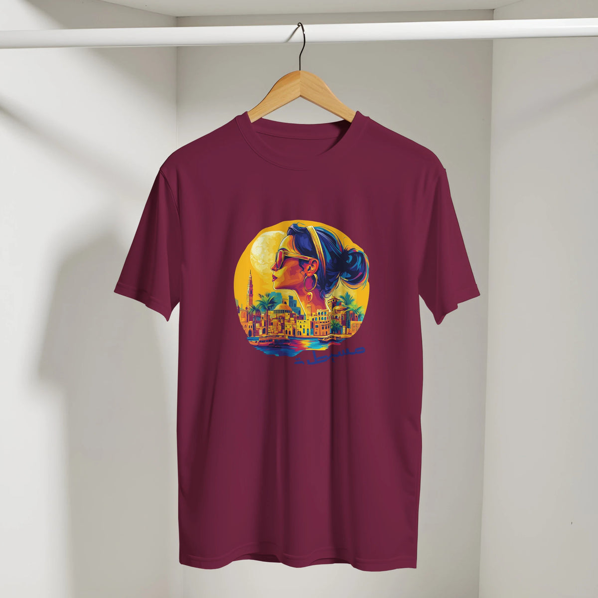 Egyptian Sunset Diva Cityscape Tee, Arabic graphic design by Cairo NYC (view 7)
