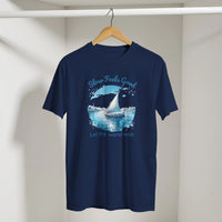 Slow Feels Good Mindfulness Tee in Navy, Arabic graphic design by Cairo NYC